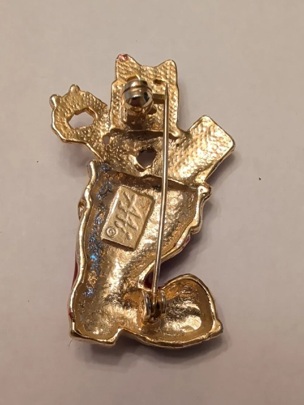 Red Holiday Stocking Brooch with Gold Accents